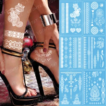 1 Gabalas Indijos arabų dizainas Tatto nėrinių blykstė Genčių nuotaka Balta Henna tatuiruotės pasta Netikras Tatoo lipdukas Merginos Kūno meno ranka - Nuotrauka 1  