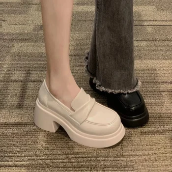 Storio pado maži odiniai batai moterims 2023 m. pavasario tortas Prancūziški retro angliško stiliaus loaferiai, vienos kojos viengubas batas - Nuotrauka 1  