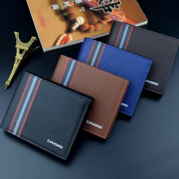 New Men's Short Fashion Thin Wallet Multi-card Cross Pattern Wallet Zipper Horizontal Business Soft Wallet - Nuotrauka 2  