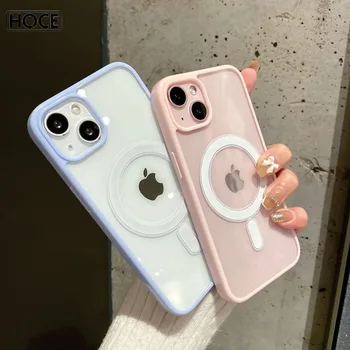 HOCE saldainių spalvoti magnetiniai dėklai, skirti iPhone 15 14 13 12 11 Pro Max Magsafe belaidžio įkrovimo telefono dėklas skaidrus galinis dangtelis - Nuotrauka 1  