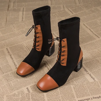 Madingi kvadratinių pirštų moteriški batai rudens žiemai Nauji šilti ir patogūs vidurio kulniukai Universalūs Grace moteriški medvilniniai batai - Nuotrauka 1  