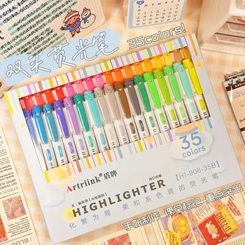 Dual Stationery Colors Highlighter 35 Pen Marker Fluorescencinis rinkinys Kawaii rašikliai Marcadores Coloring Pastel Journaling Papeleria - Nuotrauka 1  