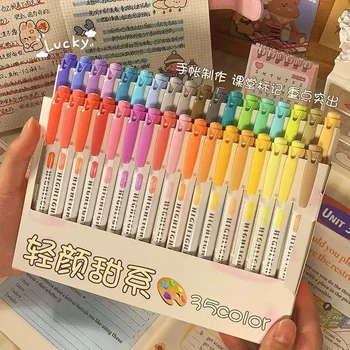 Dual Stationery Colors Highlighter 35 Pen Marker Fluorescencinis rinkinys Kawaii rašikliai Marcadores Coloring Pastel Journaling Papeleria - Nuotrauka 2  