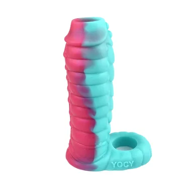 Spalvingas tuščiaviduris varpos rankovės masturbatoriaus sekso žaislas su srieginiu prailginimu ir gaidžio žiedu - Nuotrauka 2  