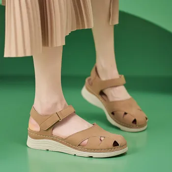 Moterys Vasariniai tuščiaviduriai sandalai Kablio kilpa Atsitiktiniai apvalūs pirštų pleištai Patogūs moteriški batai Sandalai moterims su arkos atrama - Nuotrauka 1  