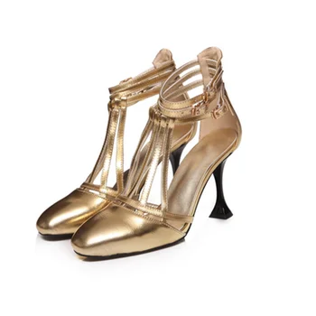 Moterų mados sandalai Auksas Romėnų dizainas Aukštakulniai Tuščiaviduriai siuvimo batai Smailus dengtas pirštas Sandalias Kulkšnis Dirželis Sandale - Nuotrauka 1  