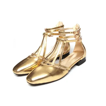 Moterų mados sandalai Auksas Romėnų dizainas Aukštakulniai Tuščiaviduriai siuvimo batai Smailus dengtas pirštas Sandalias Kulkšnis Dirželis Sandale - Nuotrauka 2  