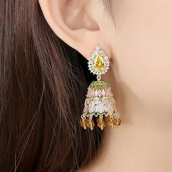 Fashion Women Stud Ear Dangle Earring Vintage Zircon Jhumka Party papuošalų dovana - Nuotrauka 1  