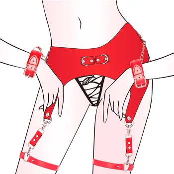 Raudona gotikinė PU oda Seksualūs apatiniai drabužiai Moterys Kūno vergovės vėrinys kojų žiedui BDSM įrankiai Juosmens įrišimas Aistra Suaugusiųjų sekso žaislai - Nuotrauka 1  