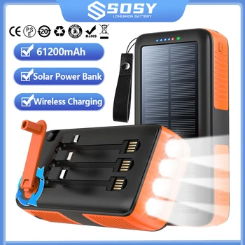 Saulės energijos bankas 61200mAh Nešiojama išorinė baterija Didelės talpos greitas įkrovimas Mobilusis telefonas Belaidis įkrovimas, skirtas 
