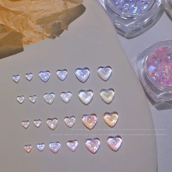 50vnt Mišraus dydžio Aurora Love Heart Nagų žavesys 3D Flat Back Love Diamond Nagų dailės dekoravimas Nagų dalys 