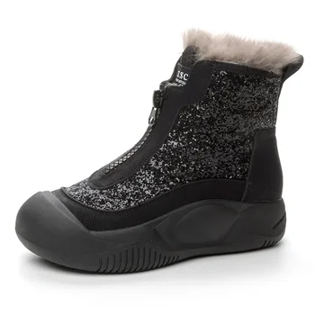 6CM Aukščiausios kokybės natūralios odos aukštakulniai pliušiniai batai Moteriški trumpi bateliai Mada Universalūs sniego batai Platforma Moterų žiema - Nuotrauka 1  