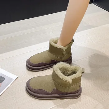 2023 Zomšos šiltas kulkšnies ilgis Moteriški sniego batai Žieminiai nauji madingi plokšti batai Laisvalaikio trumpi pliušiniai batai Vaikščiojimas storu padu Mada - Nuotrauka 1  
