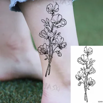3D Juodos prakaito pėdos Laikinos tatuiruotės moterims Suaugusiųjų plunksna Saulėgrąžų realistinė netikra tatuiruotė Plaunama dekoravimo Tatoo popierius - Nuotrauka 2  