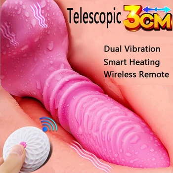 Belaidis nuotolinis automatinis teleskopinis didelis dildo vibratorius masturbatorius G taško klitorio stimuliatorius šildymo adutls sekso žaislai moterims - Nuotrauka 1  