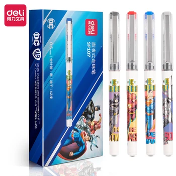 4Pcs DELI SF107 Justice League DC Straight Liquid Pen 0.5mm Full Needle Tube Black Ink School Student Supplies Stationery - Nuotrauka 1  