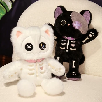 Kawaii 39cm Dark Serie Black Devil Skeleton Cat Plush Toy Creative Stuffed Animal Decor Super Soft Girls Boys Gimtadienio dovana - Nuotrauka 2  