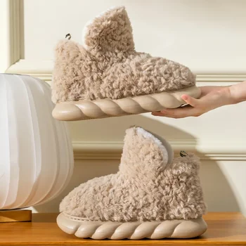 2023 Naujas šiltas žiemos moters namas Furry Home Ladies sniego batai lauke dėvėti glausto dizaino aukštos viršutinės platformos moteriškus medvilninius batus - Nuotrauka 1  