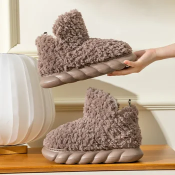 2023 Naujas šiltas žiemos moters namas Furry Home Ladies sniego batai lauke dėvėti glausto dizaino aukštos viršutinės platformos moteriškus medvilninius batus - Nuotrauka 2  