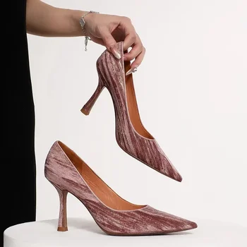 Seksualūs aukštakulniai Batai Moteriški smailūs kojų batai 2024 m. vasara Madinga suknelė Elegantiški batai Zomšos negilūs sandalai Siurbliai Mujer Zapatos - Nuotrauka 1  