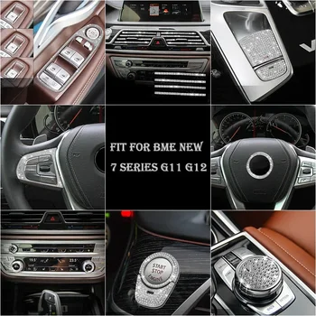 tinka BMW 7 serijos G11 G12 16-20 sidabro krištolo multimedijos mygtukų dėklas / uždegimo variklio užvedimo dangtelis / kintamosios srovės jungiklio rankenėlės dangtelio apdaila - Nuotrauka 1  