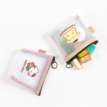 Sanrio Kawaii Cinnamoroll kosmetikos krepšys TuxedoSam Kuromi Cartoon Girl Simple Mesh Transparent Portable Cosmetics Monetų laikymo krepšys - Nuotrauka 1  