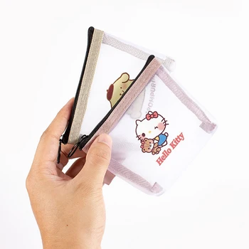 Sanrio Kawaii Cinnamoroll kosmetikos krepšys TuxedoSam Kuromi Cartoon Girl Simple Mesh Transparent Portable Cosmetics Monetų laikymo krepšys - Nuotrauka 2  