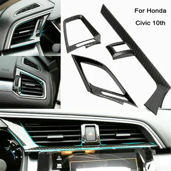 Automobilių salonų prietaisų skydelio oro ventiliacijos dangtelio dėklas, skirtas Honda Civic 10th 2016-2021 Oro išleidimo angos dekoratyvinis vidinio rėmo lipdukas B - Nuotrauka 1  