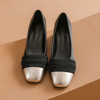 Prancūzų mados aukštakulniai Mary Jean sandalai Moteriški batai Populiarūs 2023 m. pavasarį Sijonai Storas kulnas Juodas auksas Sandalai Moteris - Nuotrauka 1  