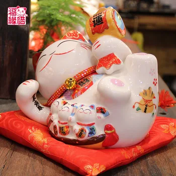 9 colių keramika Zhaocai gulintys kačių papuošalai Kaiyun Qiao Qian namų dekoravimas Zhaocai katės piggy bank amatų papuošalai - Nuotrauka 2  