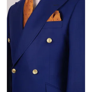 Double Breasted Men Jacket One Piece Blazer Navy Blue Peaked Lapel Golden Button Casual Formal Coat Suit Slim Fit Masculina - Nuotrauka 2  
