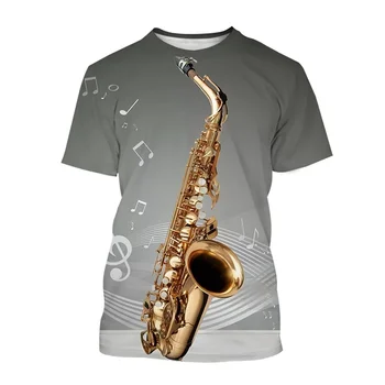 Saksofonas Džiazo marškinėliai vyrams ir moterims 3D Spausdintas vasaros laisvalaikio ekipažas Kaklas Hip Hop laisvas kvėpuojantis Trumpomis rankovėmis viršus - Nuotrauka 1  
