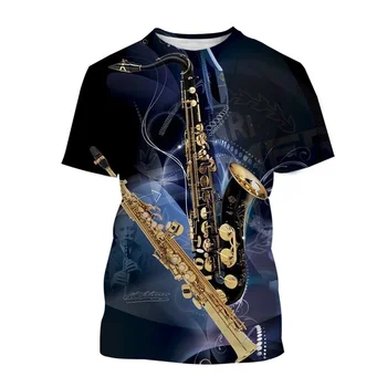 Saksofonas Džiazo marškinėliai vyrams ir moterims 3D Spausdintas vasaros laisvalaikio ekipažas Kaklas Hip Hop laisvas kvėpuojantis Trumpomis rankovėmis viršus - Nuotrauka 2  