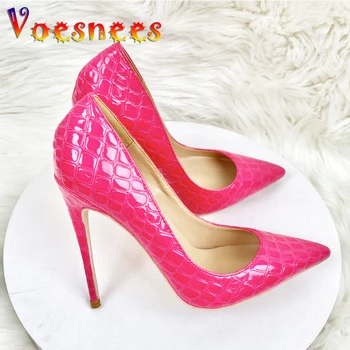 Fashion Embossing Stage Single Shoes 10CM Models Catwalk Show High Heels 2024 New Stone Pattern Women Pumps Plus Size 41 42 43 - Nuotrauka 2  