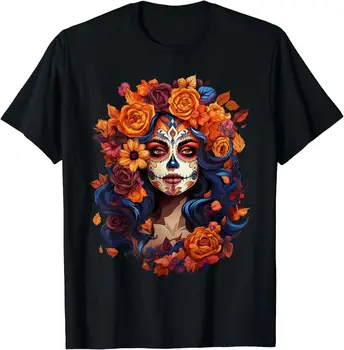 Dia De Los Muertos Meksikos cukraus kaukolės diena mirusių moterų marškinėliai - Nuotrauka 1  