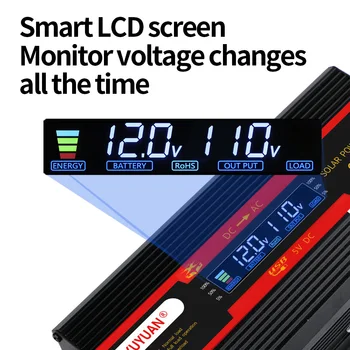 12V To 110V 600/1000/2000W Galios keitiklio LCD ekranas JAV lizdo įtampos transformatorius Dvigubas USB įkrovimas telefonams Nešiojamieji kompiuteriai Automobilis - Nuotrauka 2  