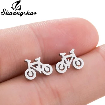 Shuangshuo New Arrival Fashion Bicycle Nerūdijančio plieno auskarai Mieli dviračio dizaino smeigės auskarai moterims Vintažiniai papuošalai Auskarai - Nuotrauka 1  