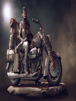 Naujas nesurinktas 1/24 senovės moters karys su motociklu Dervos figūrėlės nedažyto modelio rinkinys - Nuotrauka 1  