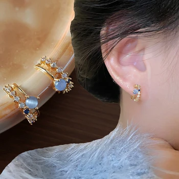 Šviesūs prabangūs mėlyni opaliniai auskarai moterims Korėjos mados cirkono krištolo saldūs auskarai Merginos vakarėlio papuošalai - Nuotrauka 1  