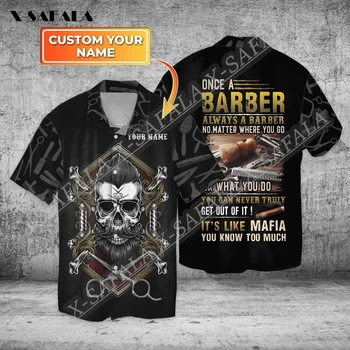 Custom Name Black Series Skull Barber 3D Printed Hawaiian Shirts Soft Beaded Cloth Men Female Casual Top - Nuotrauka 1  