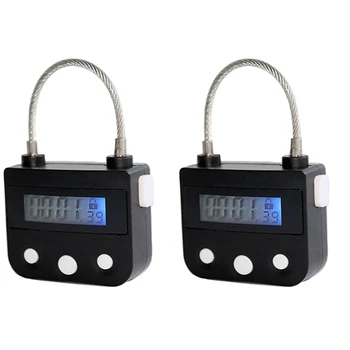 2X Metal Timer Lock USB LCD ekranas Metalinis elektroninis įkraunamas laikmatis Daugiafunkcinė spyna Juoda - Nuotrauka 1  