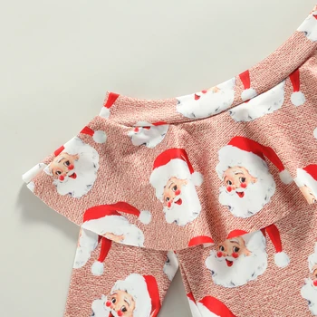 2022 Naujas kalėdinis rinkinys Kūdikių mergaičių drabužių animacinis filmas Kalėdų senelis spausdinti marškinėliai ilgomis rankovėmis ir raudonos pledinės ilgos kelnės - Nuotrauka 2  