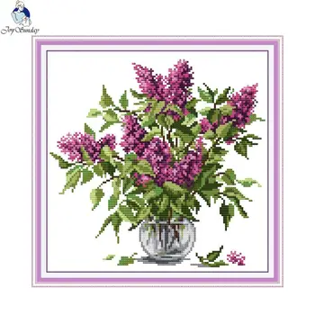 Džiaugsmas Sekmadienis violetinės gėlės gėlių raštas kryžminio dygsnio rinkinys 11CT 14CT skaičius spausdintų audinių siuvinėjimas pilnas komplektas 