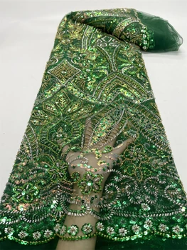 Prabangūs afrikietiški nėriniai karoliukais Tinkliniai blizgučiai Juodo audinio siuvinėjimo vakarėlių suknelės moterims Tiulio audiniai Siuvimas 5Yards metrai JY250 - Nuotrauka 2  