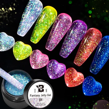 BOZLIN 5ML Fantasy Jelly Glitter Gel 6 spalvos Pusiau skaidrūs vasaros nagai Sugerti UV LED blizgučiai Nagų dailės viršutinis sluoksnis Nagų lakas - Nuotrauka 2  