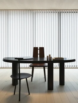 japoniško stiliaus medžio masyvo valgomojo stalas, šiaurietiškas biuro ir konferencijų stalas, minimalistinis kompiuterinis stalas, natūrali mediena - Nuotrauka 1  