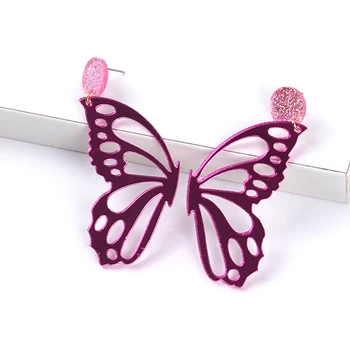 Naujas violetinis veidrodinis akrilas Dideli drugelio sparnai Numesti auskarai moterims Tuščiavidurė simetrija Vabzdžių auskarai Pareiškimas Papuošalų dovanos - Nuotrauka 1  