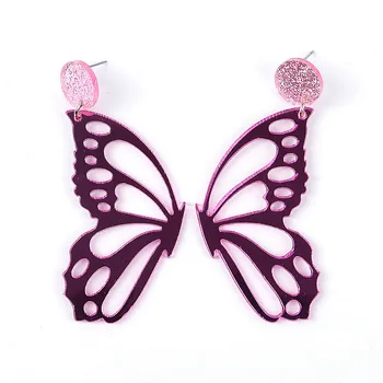 Naujas violetinis veidrodinis akrilas Dideli drugelio sparnai Numesti auskarai moterims Tuščiavidurė simetrija Vabzdžių auskarai Pareiškimas Papuošalų dovanos - Nuotrauka 2  