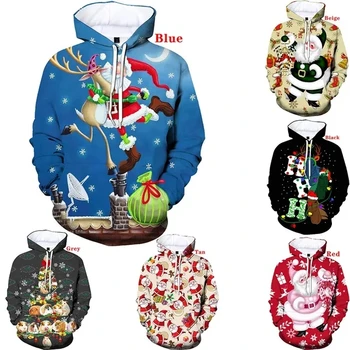 3D Kalėdų senelio spausdinimas Naujas džemperis su gobtuvu ir džemperiai Kalėdinis briedis Grafinis gobtuvas Vaikai Juokingi mieli megztiniai Moteriški Y2k drabužiai - Nuotrauka 2  