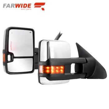 Chrome šoninis galinio vaizdo vilkimo veidrodėlis, skirtas Toyota Tundra 2007 - 2017 su aklosios zonos galia Šildomas posūkio signalo klirenso žibintas - Nuotrauka 1  